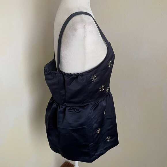 Anthropologie Dhruv Kapoor Beaded Rhinestone Satin Navy Diamante Sleeveless - Picture 4 of 10